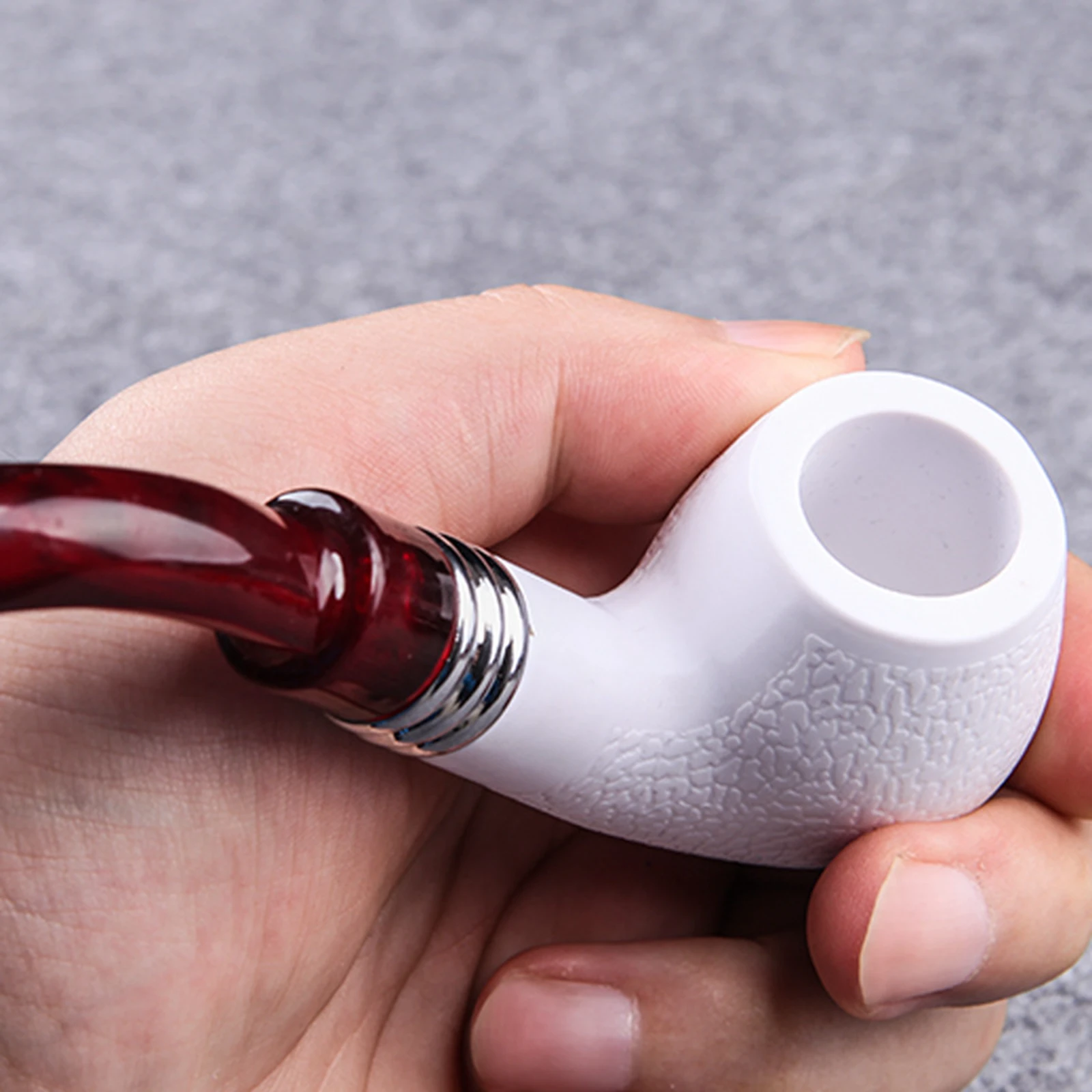 1pc Imitation Sea Bubble Resin Tobacco Pipe, Curved Red Tail White Filter Tobacco Pipe, Smoking Pipe, Smoking Accessorie