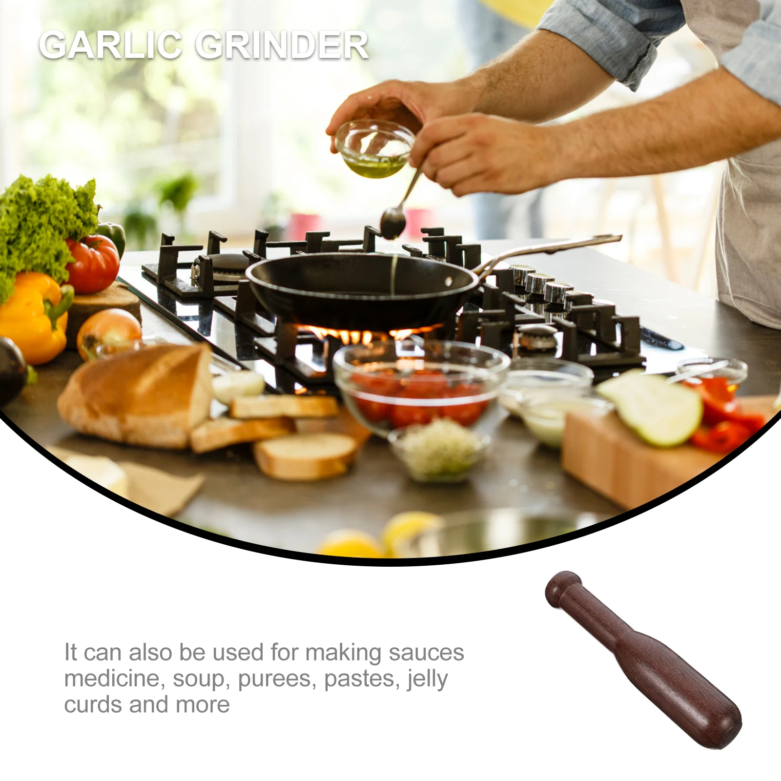 Garlic Pedestal Stick Wooden Grinding Rods Wok Pestle Kitchen Tool Brown Food Muddler