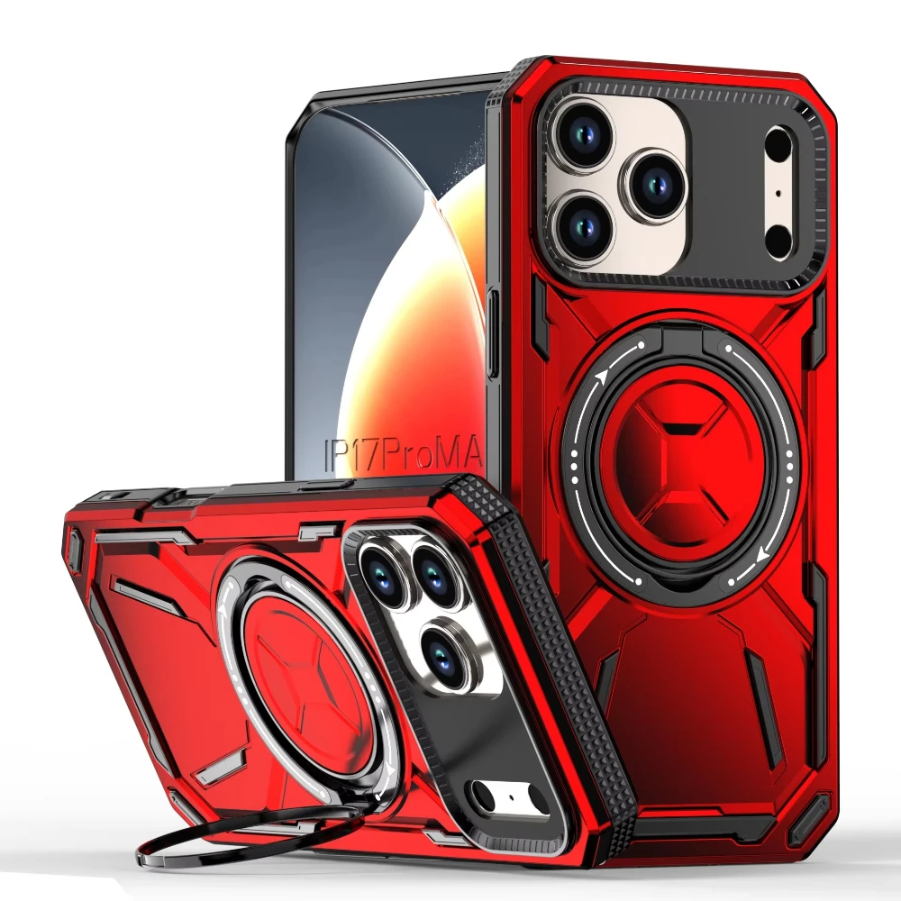Armor Themed Bumper Case For iPhone 17 16 15 Pro Max Wireless Magnetic Charging Ring Stand Camera Protection Shockproof Cover