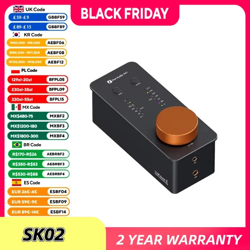 

Fosi Audio SK02 USB DAC Headphone Amplifier Amp Audio Decoder Support DSD 256 PCM For 3.5MM & 4.4MM Balanced Headphone