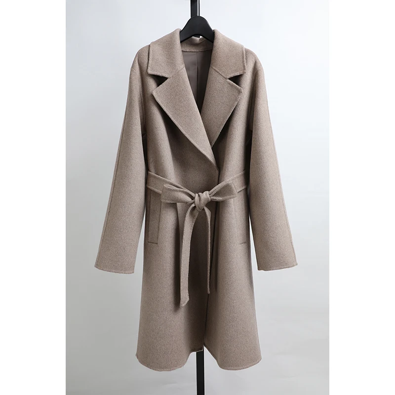 

Double-Faced Camere Woolen Coat Belted Mid-Length Hand-Sewn Women's Outerwear Korean Sle Commute Thi Winter Coat