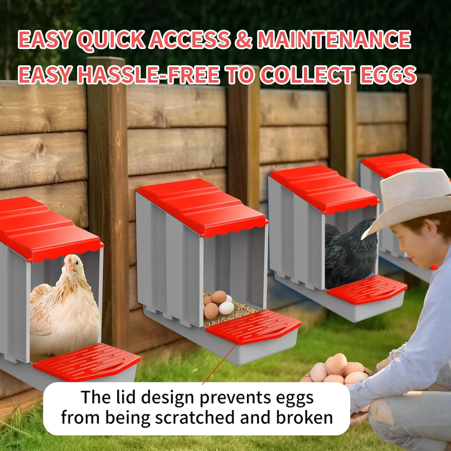 Compartment Roll Out Nesting Box for Chickens | Heavy Duty Chicken Coop Nesting Box with Lid Cover to Protect Eggs