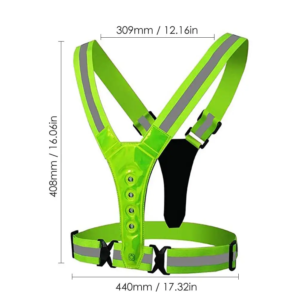 Unisex Adjustable LED Vest Safety Reflective Cycling Vest V-shaped Night Running Riding Warning Light USB Outdoor Sport Running