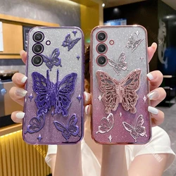 M55 Shiny Butterfly Plating Phone Holder Case For Samsung Galaxy M55 M54 M53 M15 F15 M52 M31 M32 Note 20 20Plus 20Ultra 10 Cover