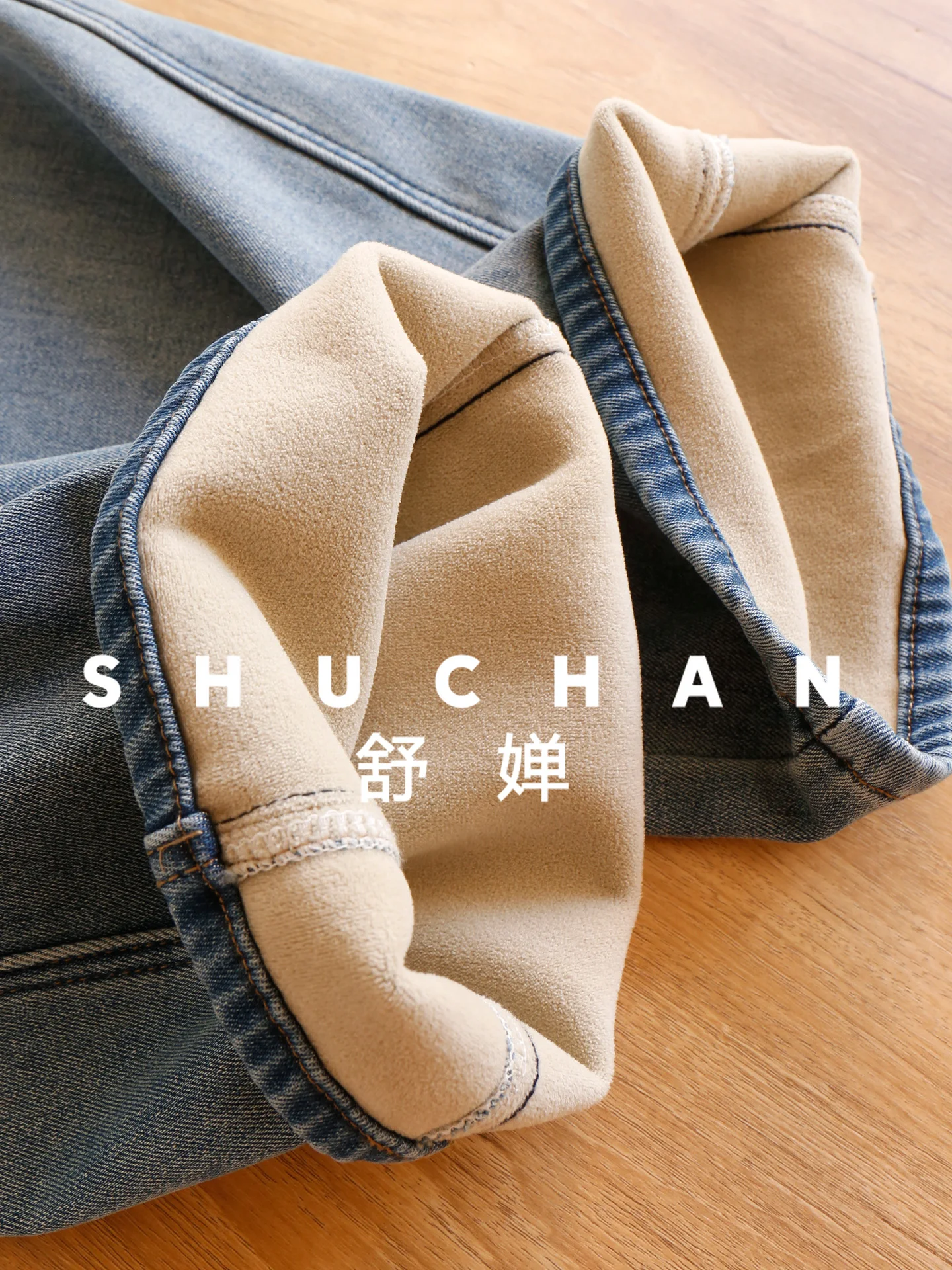 Jeans a vita alta Pantaloni a banana con falce di velluto a vita alta in denim leggero lavato alla moda da donna 92E4