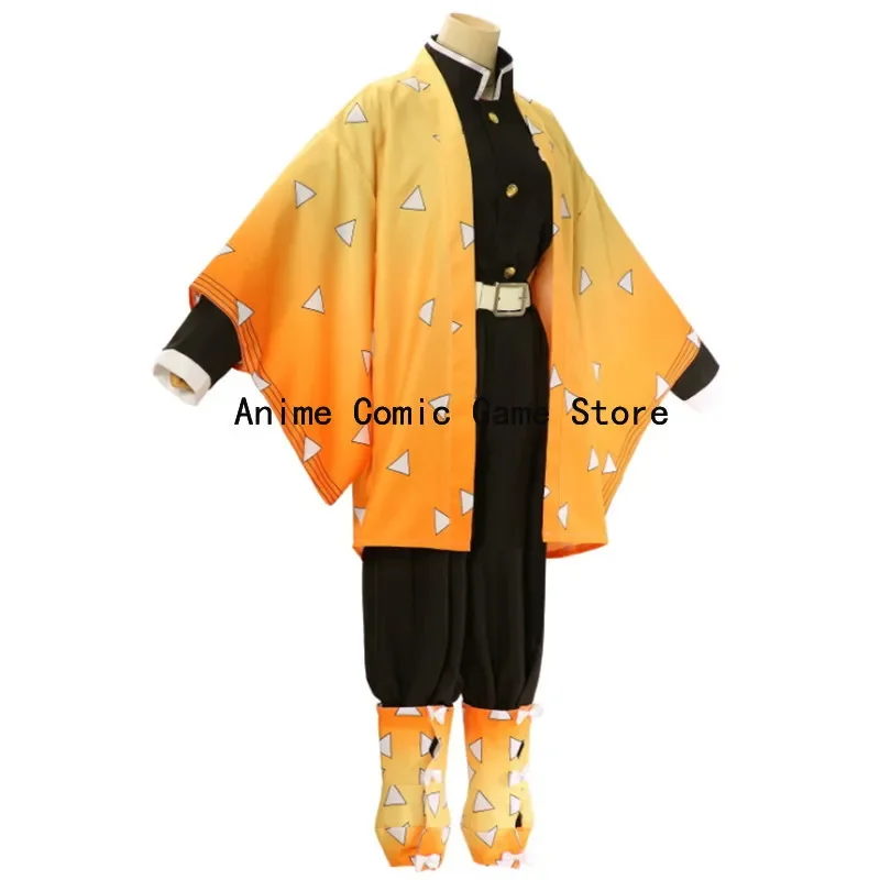 Zenitsu Agatsuma Cosplay Costume para Mulheres e Homens, Conjuntos Completos, Uniforme Anime, Peruca, Sapatos, Dia das Bruxas, Natal, Roupas de Festa, Adulto, Crianças