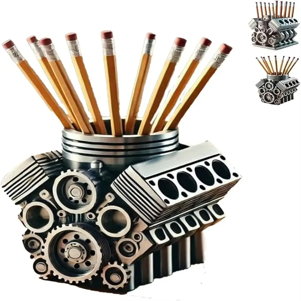 

Stationary V6/V8 Engine Shaped Engine Block Pen Holder Crafts Ornaments Pencil Organizer Engine Model Fun Desktop Decor Desktop