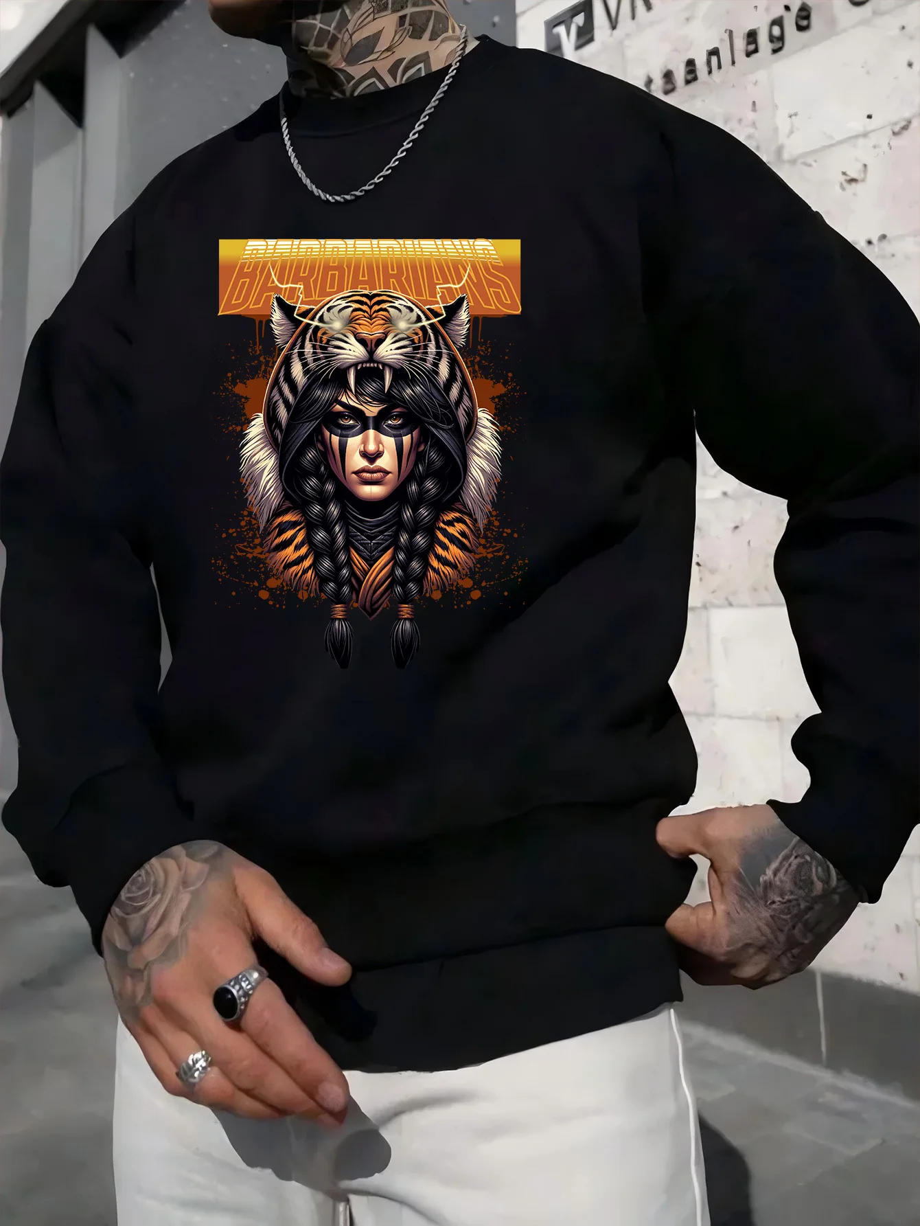 

Female Warrior Graphic Printing Autumn and Winter Men's and Women's Sweatshirts Casual Loose Outdoor Street Sports Training
