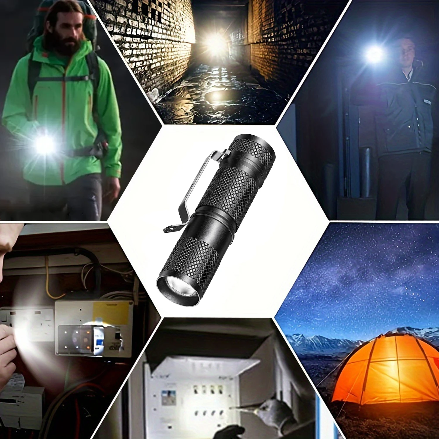 3 Lighting Mode Mini LED Flashlight USB Rechargeable WaterProof Torch Stretch Zoom Portable Torch Night Camping Hiking Lantern