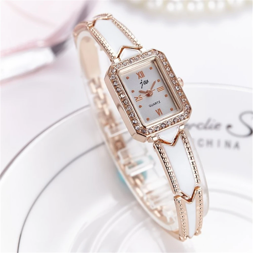 fashion rectangle steel rhinestone women bracelet watch