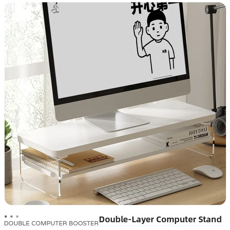 Elevated Desktop Computer Monitor Stand Notebook Organizer Rack Office Workstation Acrylic Storage Shelf Farmhouse Style