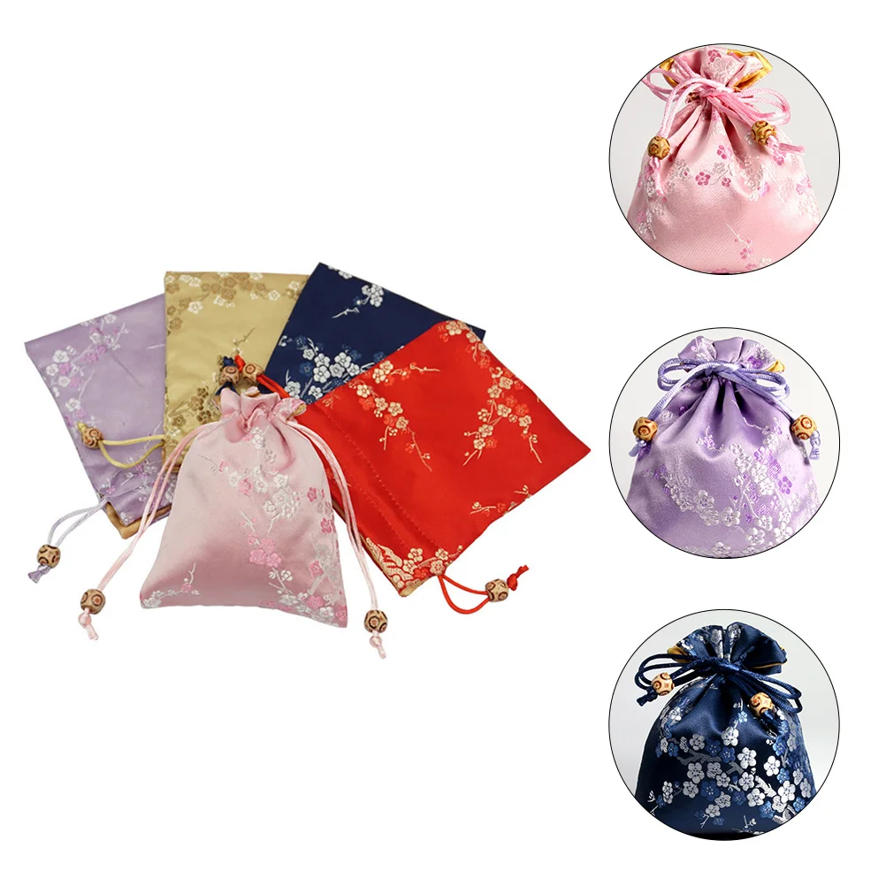 

5 Pcs Jewelry Bag Drawstring Bags Brocade Prayer Beads Gift Storage Pouches Dark Blue