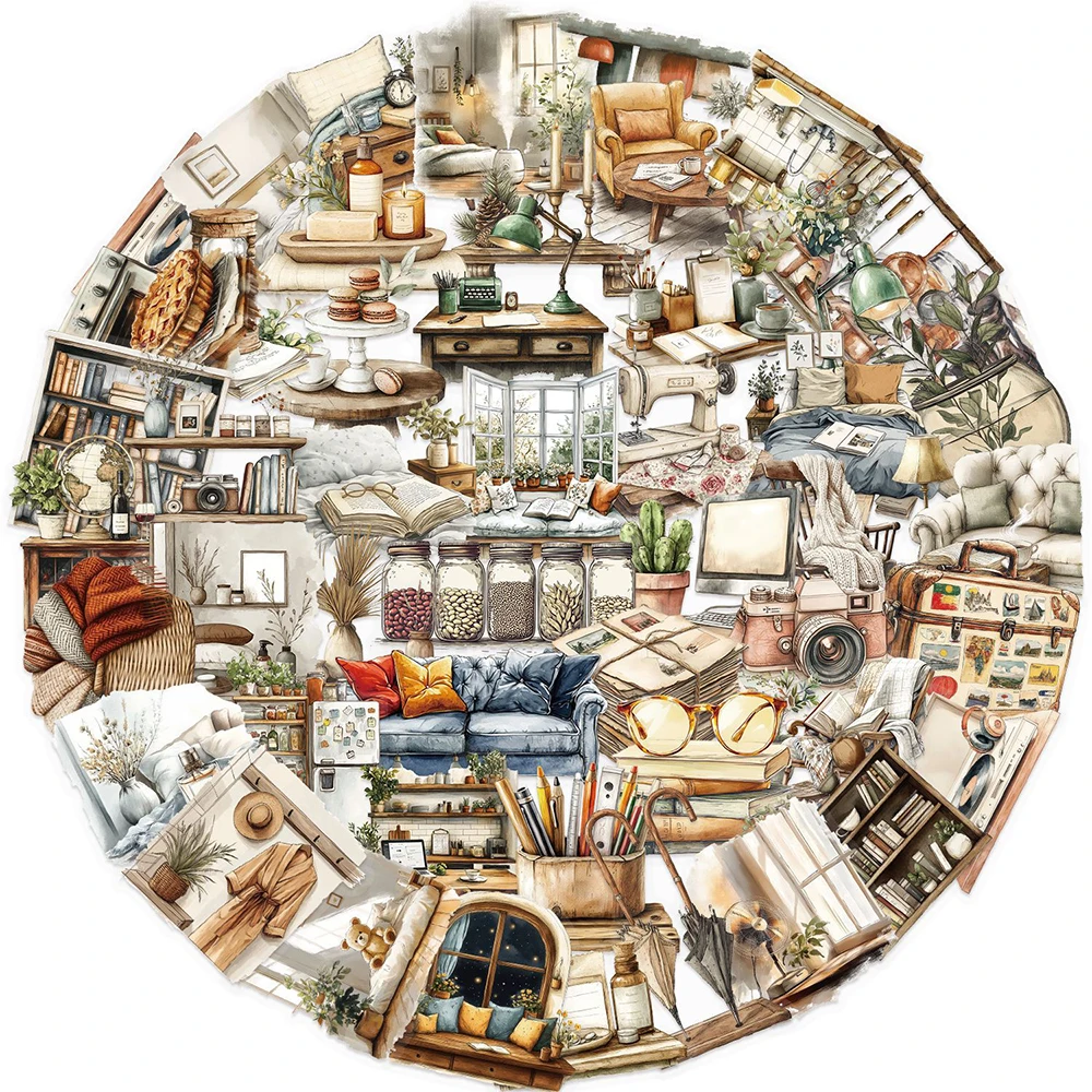 10/30/50pcs Vintage Cartoon Home Art Stickers Aesthetic Creative Decals Decorative Scrapbook Phone Transparent Graffiti Sticker