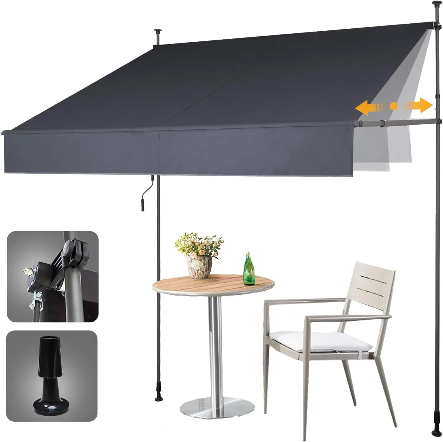 

Manual Retractable Awning 118" W x 118" H, Adjustable Height Sunshade for Patio Garden Outdoor Shelter