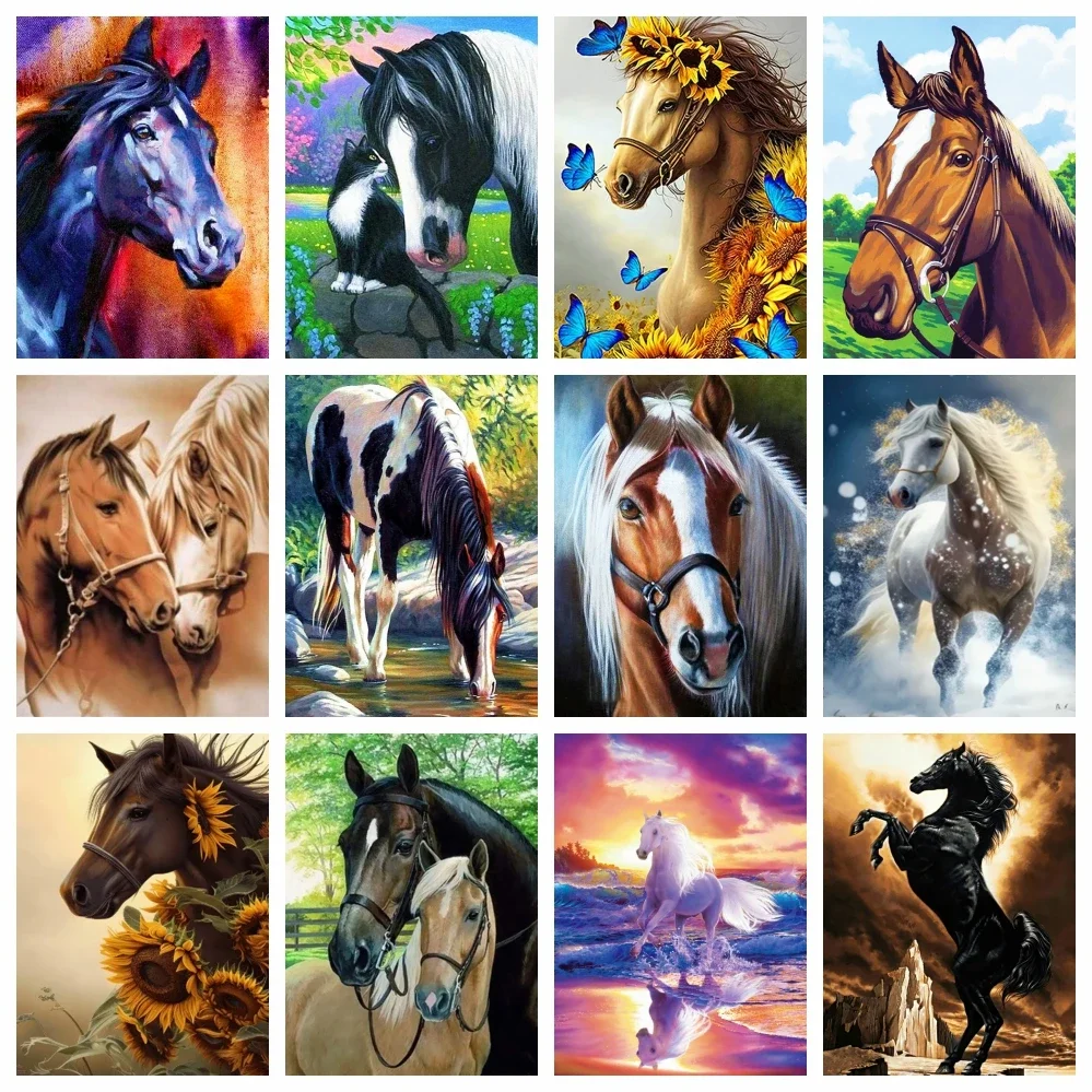 AZQSD Kits de pintura de diamantes caballo Animal punto de cruz costura bordado venta decoración del hogar diamantes de imitación 30x40cm artesanías