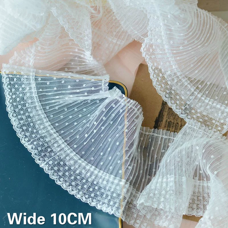 10CM Wide White Small Dot Mesh Lace Stitching Ruffled Lace Embroidery Ribbon Princess Wedding Dress Garment Sewing Accessories