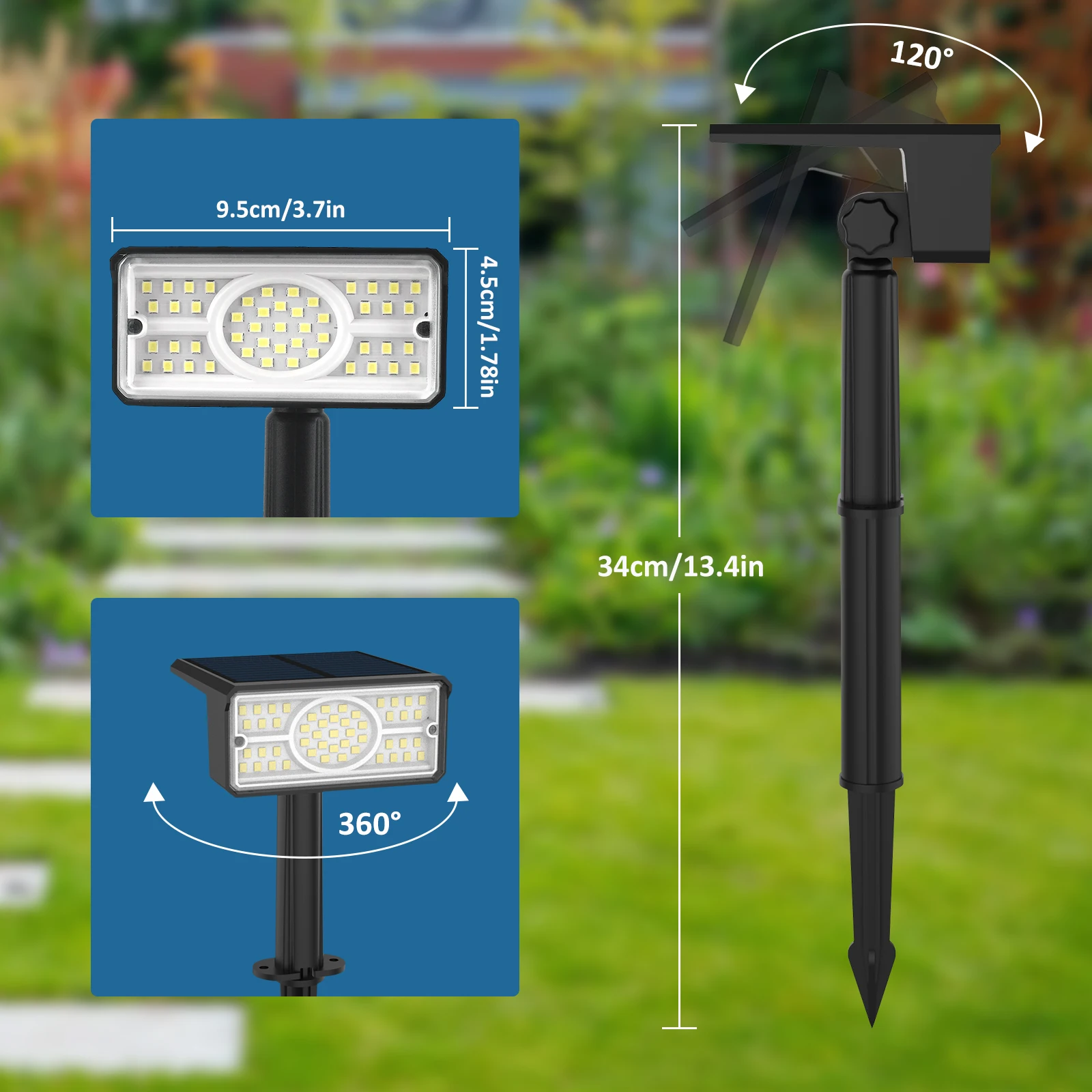2pcs Solar Power Light Adjustable Light Temperature Solar Garden Light outdoor IP65 Solar Lamp Super Bright Solar Spotlight