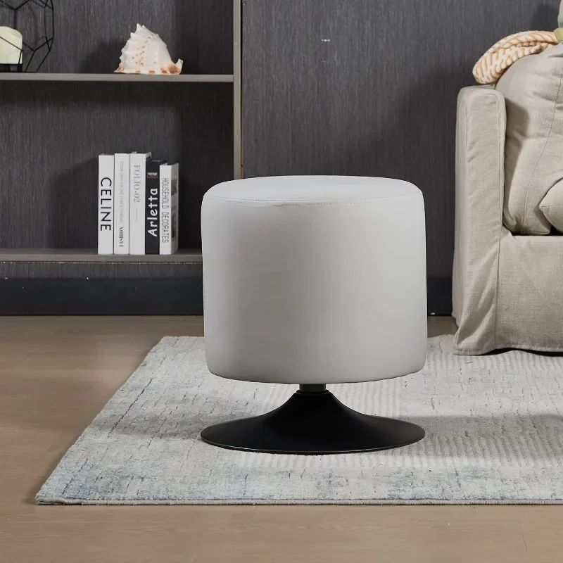 Retro PU Leather Rotating Round Stool Wide Matte Tulip Pedestal Base Bedroom Dressing Table Makeup Stool Living Room Ottoman