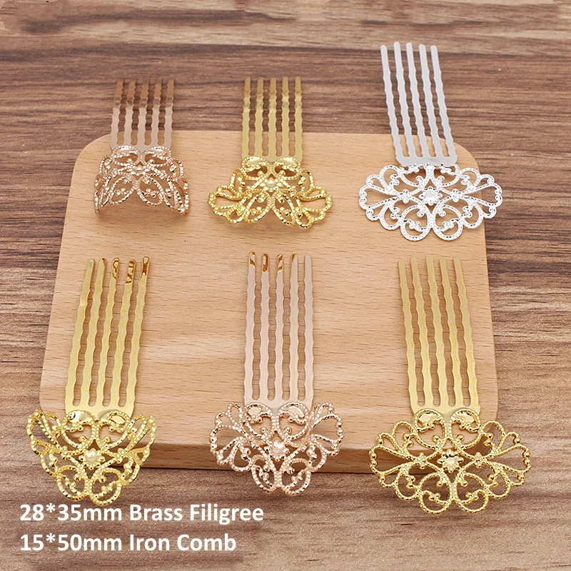 BoYuTe (10 Pieces/Lot) Metal Brass Filigree Welding 15*50MM Iron Hair Comb Materials Handmade Diy Hair Jewelry Accessories