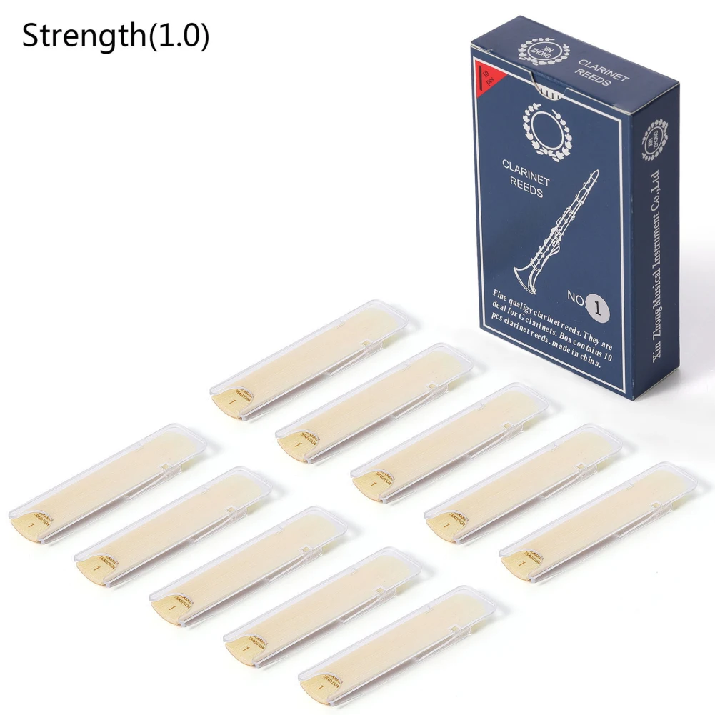 10PCs Clarinet Reeds with Portable Case Repair Parts Reed Accessories Clarinet Reeds Strength 1.0 1.5 2.0 2.5 3.0 3.5