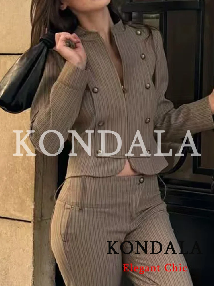 KONDALA Trendy Women Blazer Striped Double Breasted Slim Blazer Fashion 2026 Spring Fall Office Holiday High Street Chic Blazer