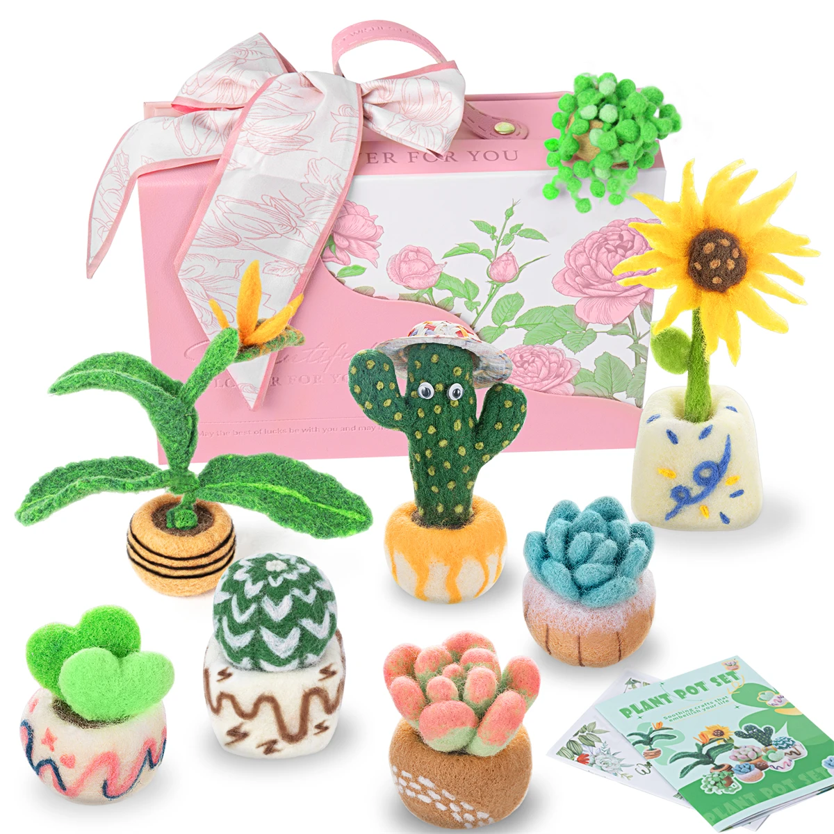 

48Pcs Cute Plant Needle Felting Starter Kit Succulent Plants Non-Finished DIY Arts Crafts Needlework Yarn for Beginners