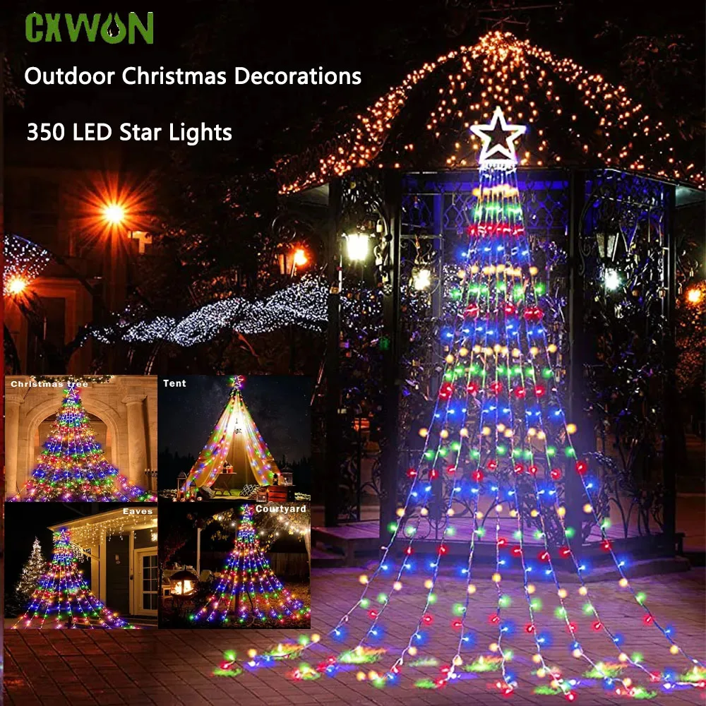 Christmas Decorations Waterfall Solar Lights 350 LED 8 Modes Tree Light Gift Patio Lights Outdoor Decor Tree Wedding Yard Porch