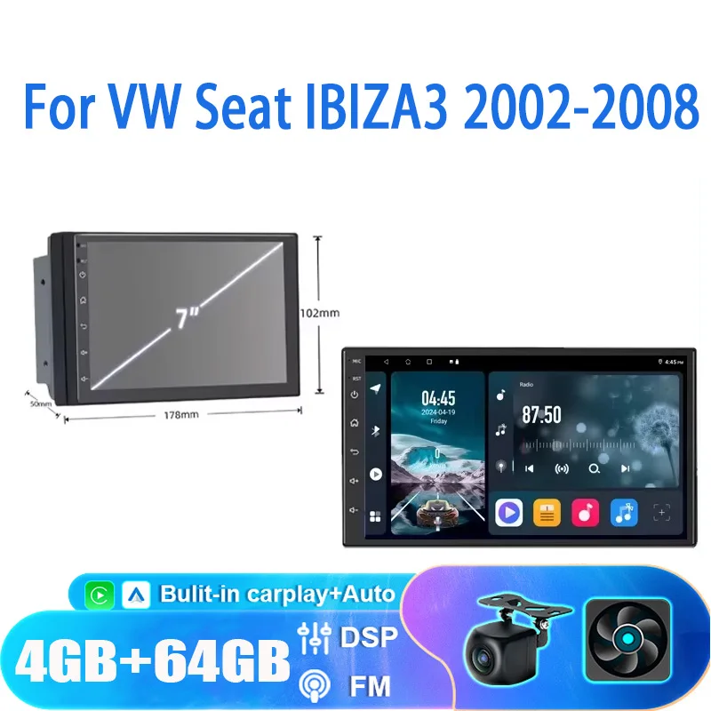 

7“ 4+64GB Android Car Radio For Seat IBIZA3 2002-2008 Multimedia Video Player GPS Navigaion Carplay DSP Head Unit