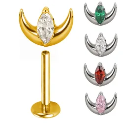 ASTM F136 Titanium Ear PIERC Moon with Marquise CZ Paved Top Earrings Threaded Labret Ear Stud Tragus Lip Body Piercing Jewelry