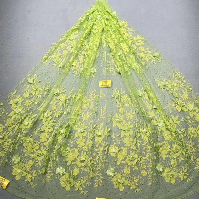 10Yards Sage Green Not shedding powder dimensional flower Wedding Dress Fabric Mesh Gold Spray Tull Wedding Party fabrics sewing