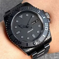 Tandorio 200M Waterproof NH36A Black Dial Automatic Men Swim Diver Watch Slide Glide Lock Steel Strap PVD Case Date Week Display