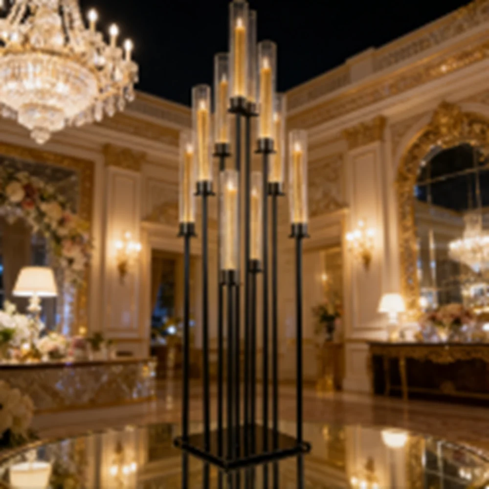 Portavelas dorado de 10 brazos, candelabro de suelo de Metal, portavelas de pilar, conjunto alto para Navidad, boda, hogar, decoración de fiesta de Halloween
