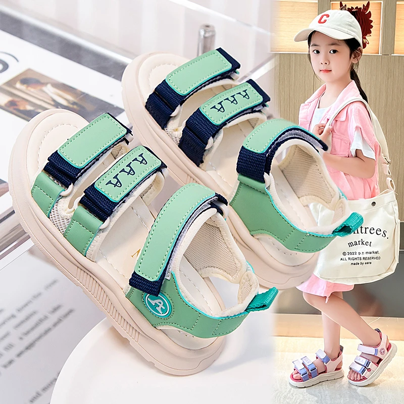 Boys' Sandals Children's Fashion Rose Non-slip Beach Shoes Kid's New Girls' Green Casual Shoes Single Version Sandalies