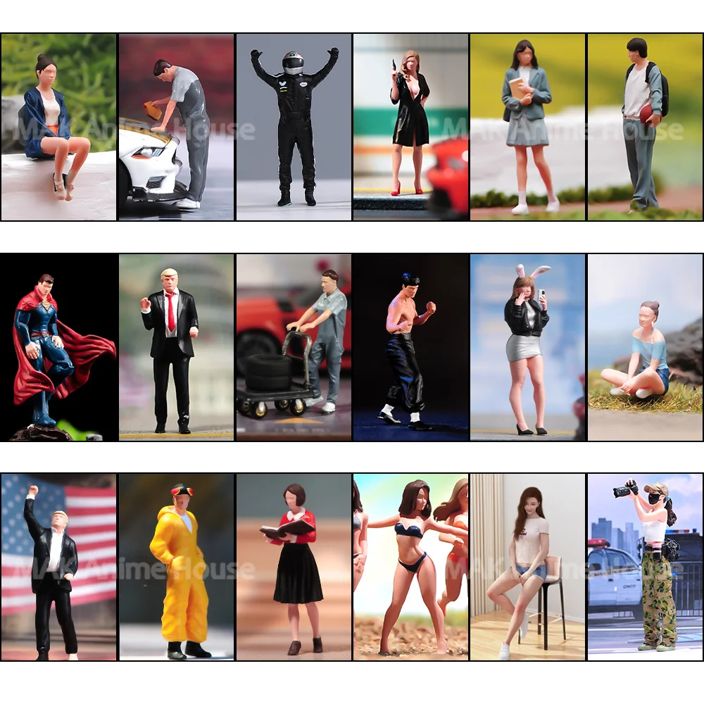 5Pcs Random Painted Miniatures 1/64 1/87 Repairman Sexy Beauty Police Officer Family Figures Doll Model Scene Toys