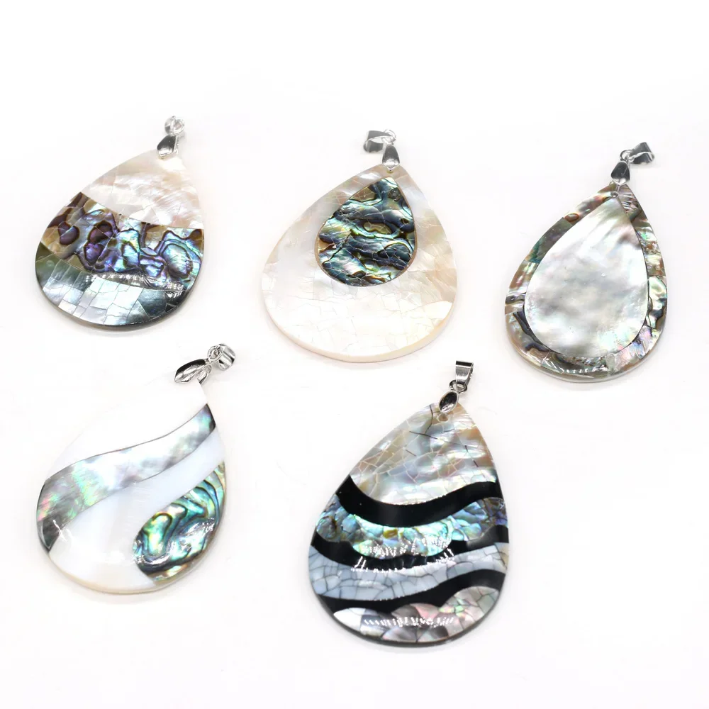 

5Pcs Natural Shell Pendant Water Drop Shape Splicing Abalone Shell Charms for Jewelry Making Women DIY Necklace Gift