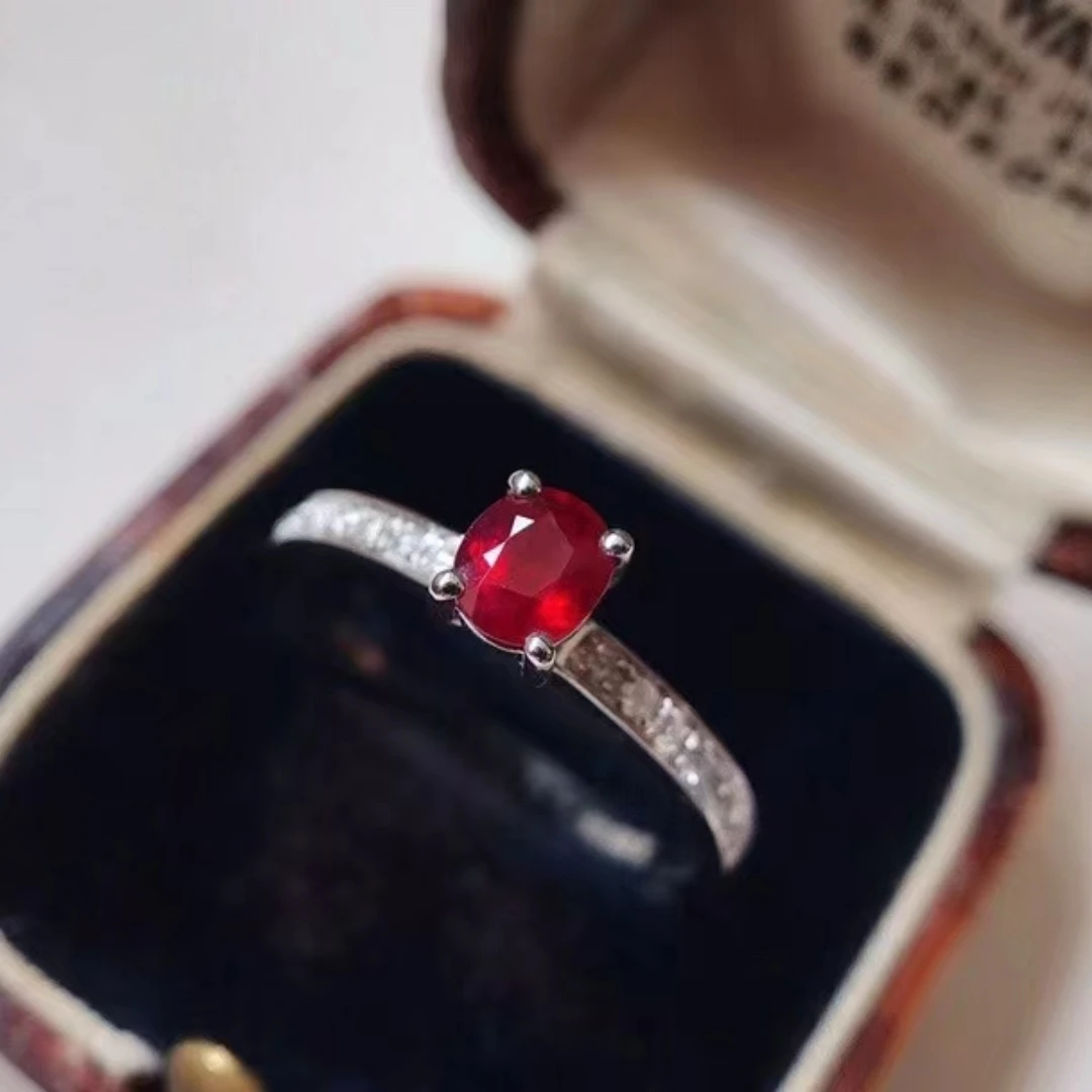 Anillo de mujer de Triple desgaste con rubí Natural de Myanmar recién quemado, plata pura S925, exquisitas gemas incrustadas de alta claridad