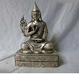 

9 " China silver fina budismo Guru Padmasambhava buda escultura estatua Chino Bronce antiguo caleidoscopio Copper Brass