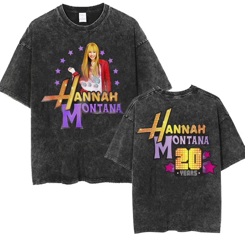 Miley Cyrus Hannah Montana Logo T Shirt Men Women Summer Casual Vintage Washed T Shirts Unisex Fashion Aesthetic Hip Hop T-shirt