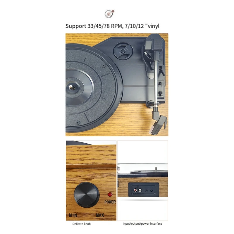 T03L Bluetooth Record Player Multi-Functional Vintage Turntable Phonograph Wooden Vinyl Record Audio Player