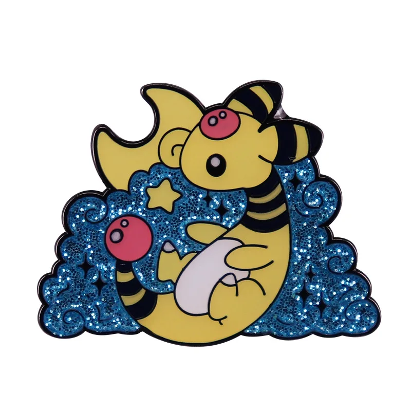 Cute Glitter Ampharos Enamel Pins Pokemon Cartoon Anime Metal Brooch Badge Fashion Jewellery Backpack Accessory Gifts