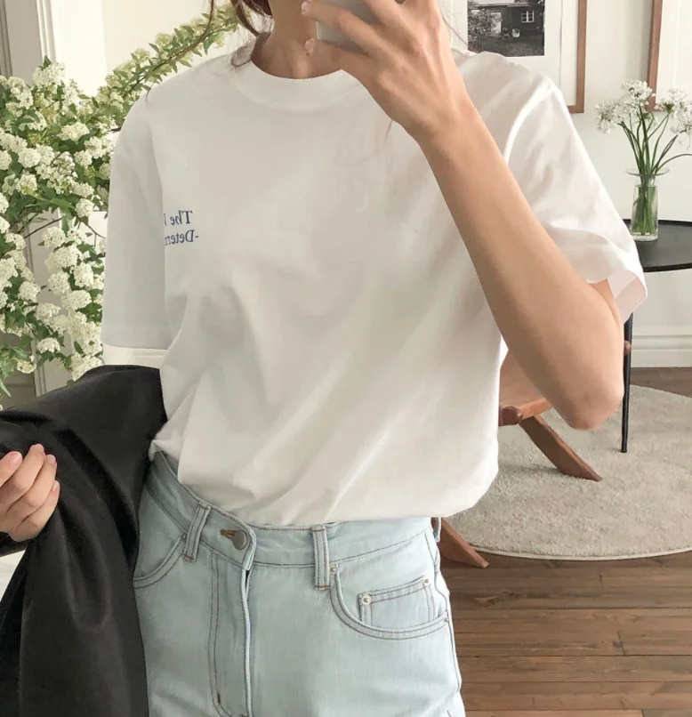 

Свободная повседневная футболка ort Sve с буквенным принтом Base irt Корейский Sle Весна Лето Хлопок Круглый топ Ne Top