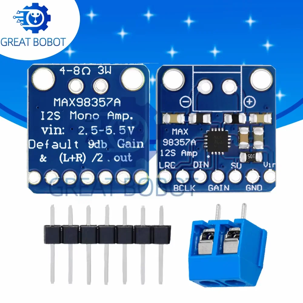 MAX98357 I2S DAC Decoder Module (Blue) – 3W Class D Filterless Audio Breakout for Raspberry Pi