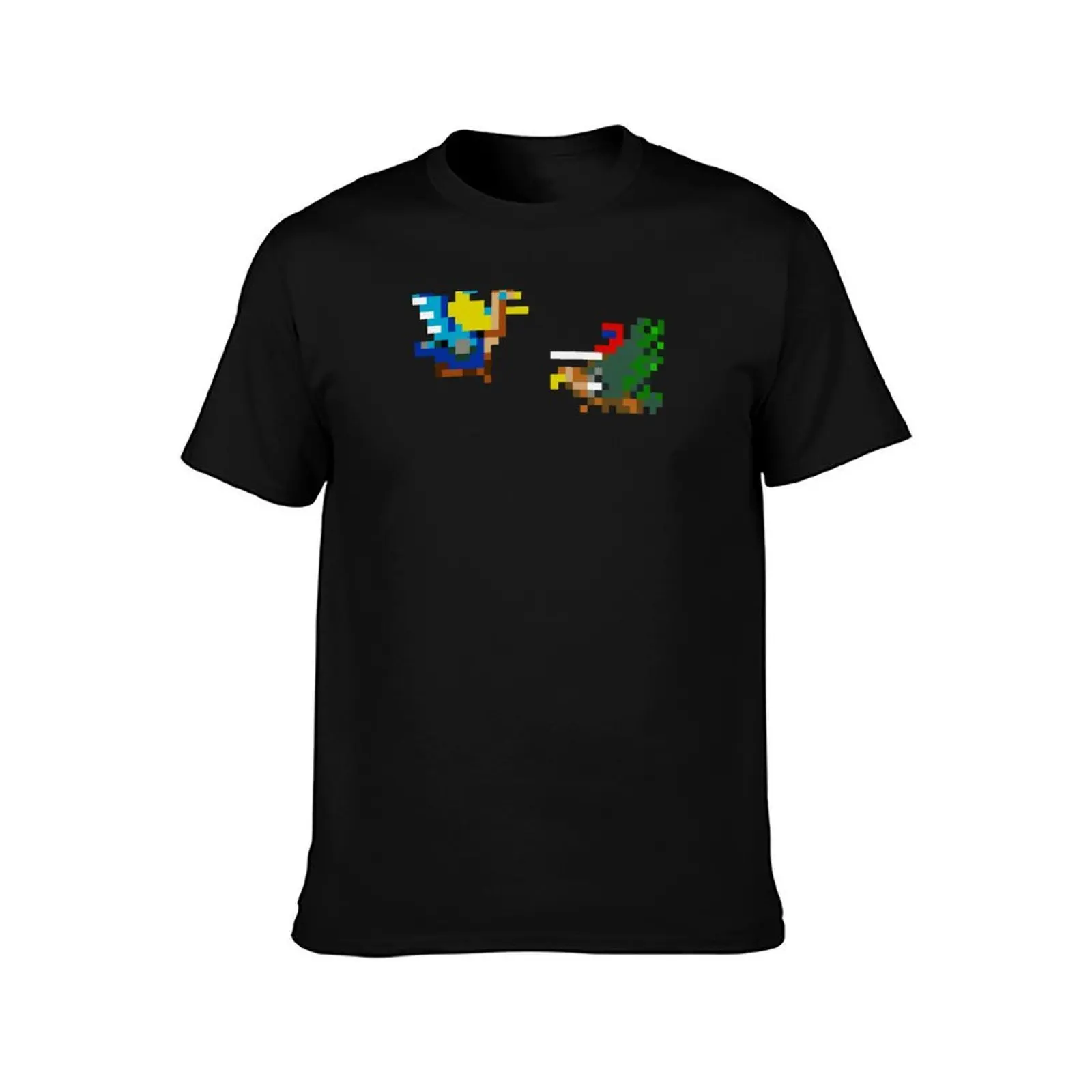 8-Bit Jousting Ostriches T-Shirt, Summer Casual Cotton Tee, Oversized Streetwear Tops, Vintage Graphic Print, Unisex Men Women