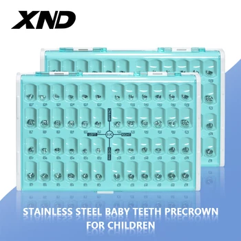 Xnd 48 pçs dental primário molar coroa dentes pré-formados kit de coroas temporárias de aço inoxidável adulto crianças fornecimento de odontologia pediátrica
