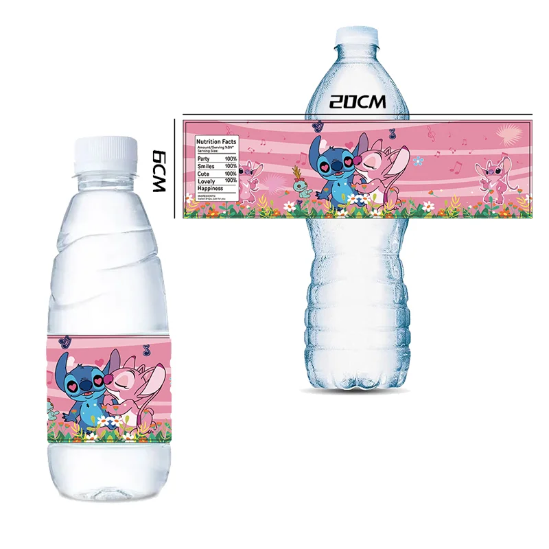 10 sztuk Disney Lilo i Stich wino szampana butelka wody naklejki etykiety Baby Shower artykuły urodzinowe dekoracje hurtowo