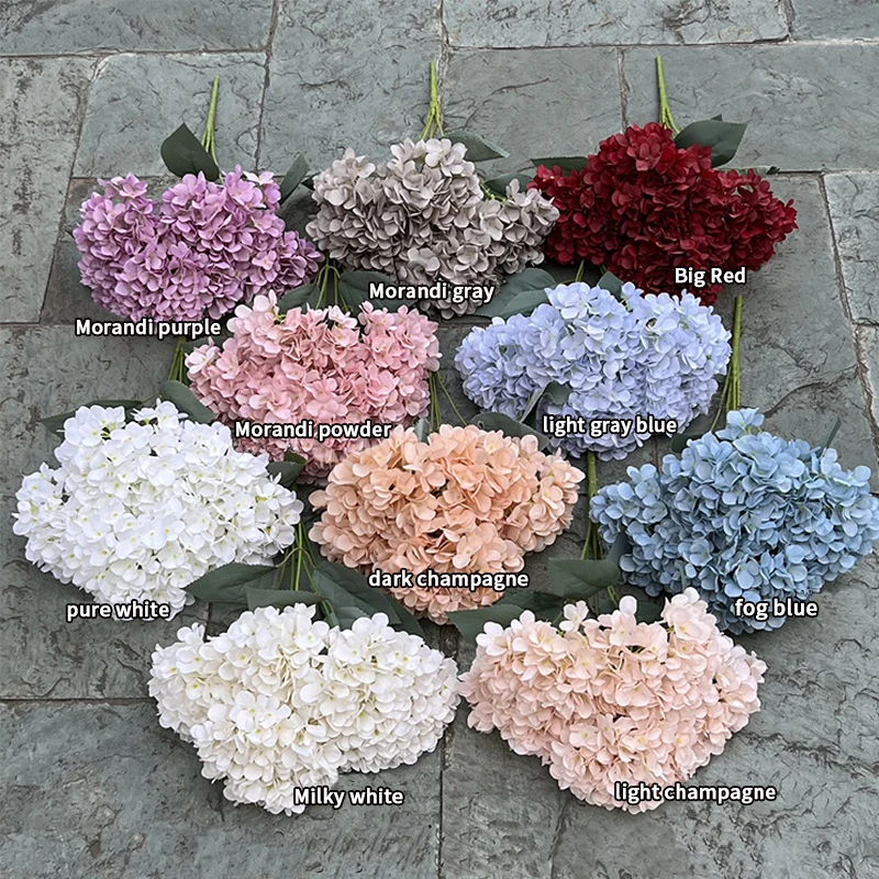 Large Size 5 Heads Artificial Flowers White Pink Hydrangea Silk DIY Wedding Bridal Bouquet Fake Flowers Home Party Decoration image 6