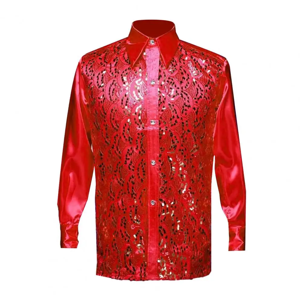 Men Long Sleeve Shirt Men\'s Luxury Sequins Performance Shirt for Wedding Stage Formal Events Casual Wear Long Sleeve