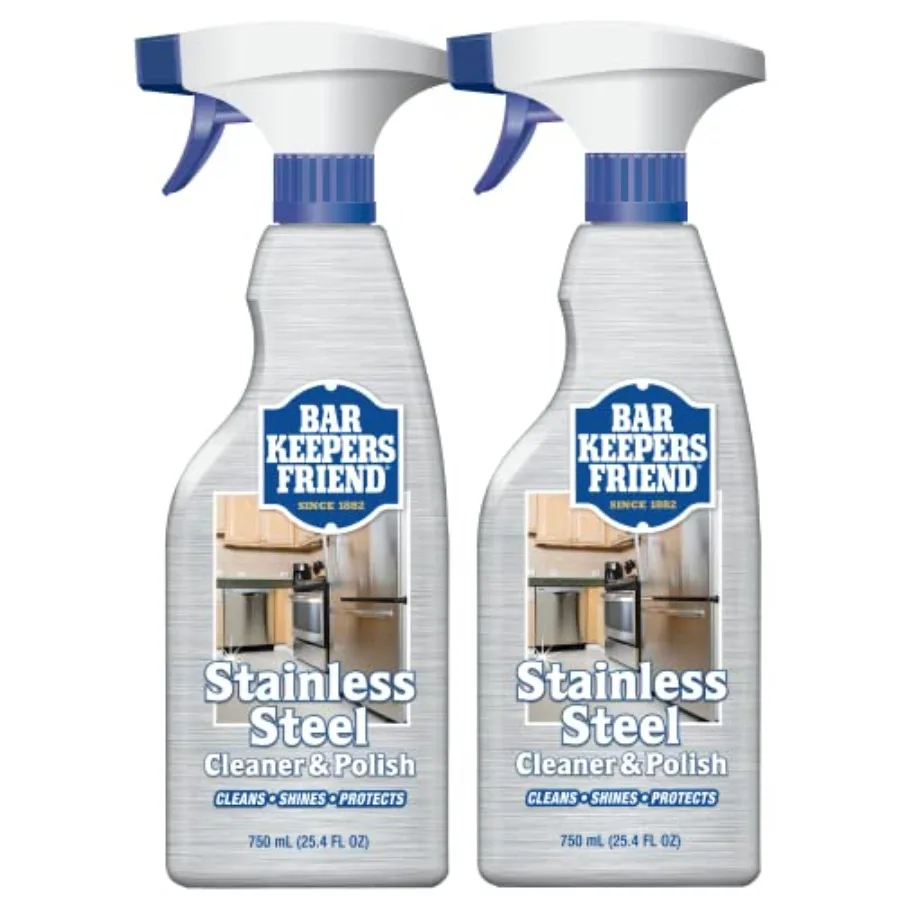 

Bar Keepers Friend Stainless Steel Cleaner and Polish Spray 2 x 25.4 oz Removes Oily Fingerprints, Hard Water Stains, Grime and