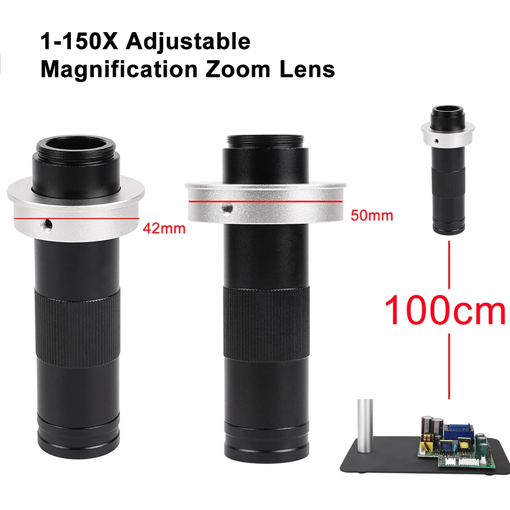 Adjustable Magnification 130X 150X 180X 42/50mm Microscope Lens Zoom C Mount Lens For HDMI VGA USB Digital Microscope Camera