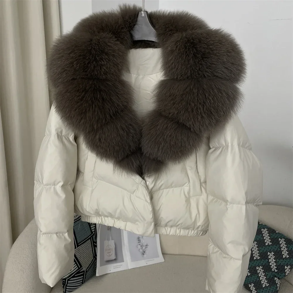 OFTBUY White Duck Down Jacket Feather Women Short Puffer Jacket Thick New Big Natural Real Fox Fur Jacket Winter Fur Coat Female